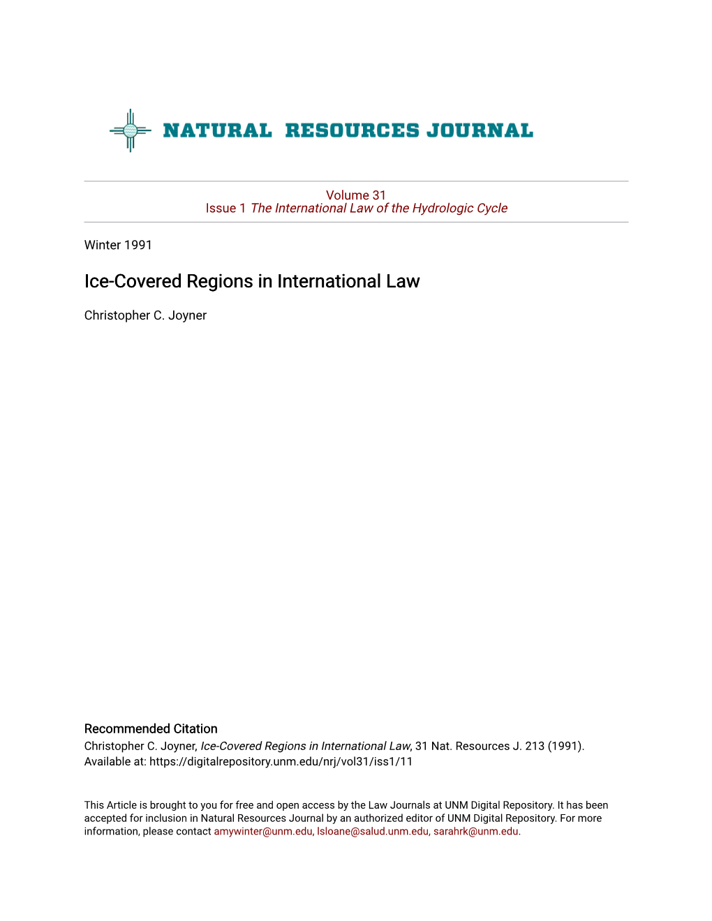 Ice-Covered Regions in International Law