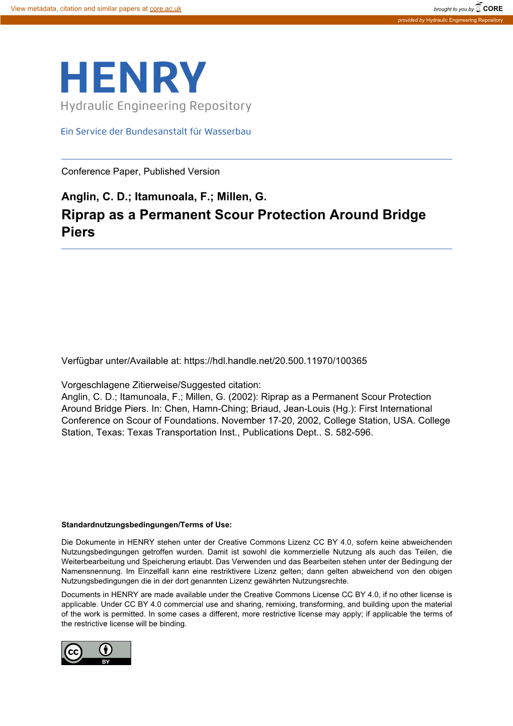 Riprap As a Permanent Scour Protection Around Bridge Piers