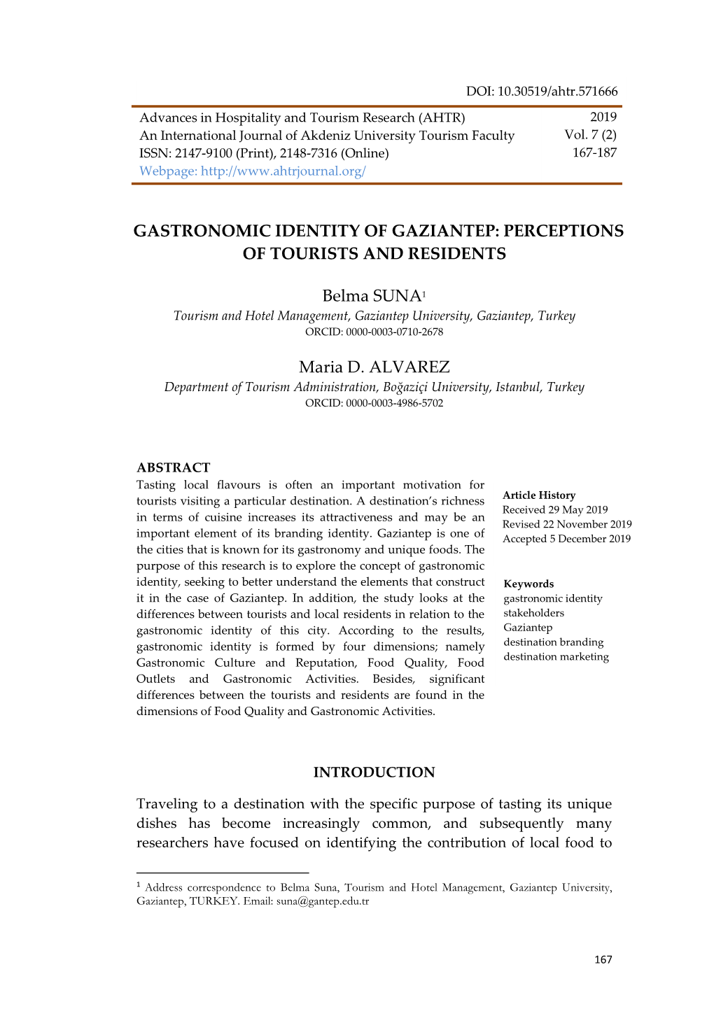 Gastronomic Identity of Gaziantep: Perceptions of Tourists and Residents