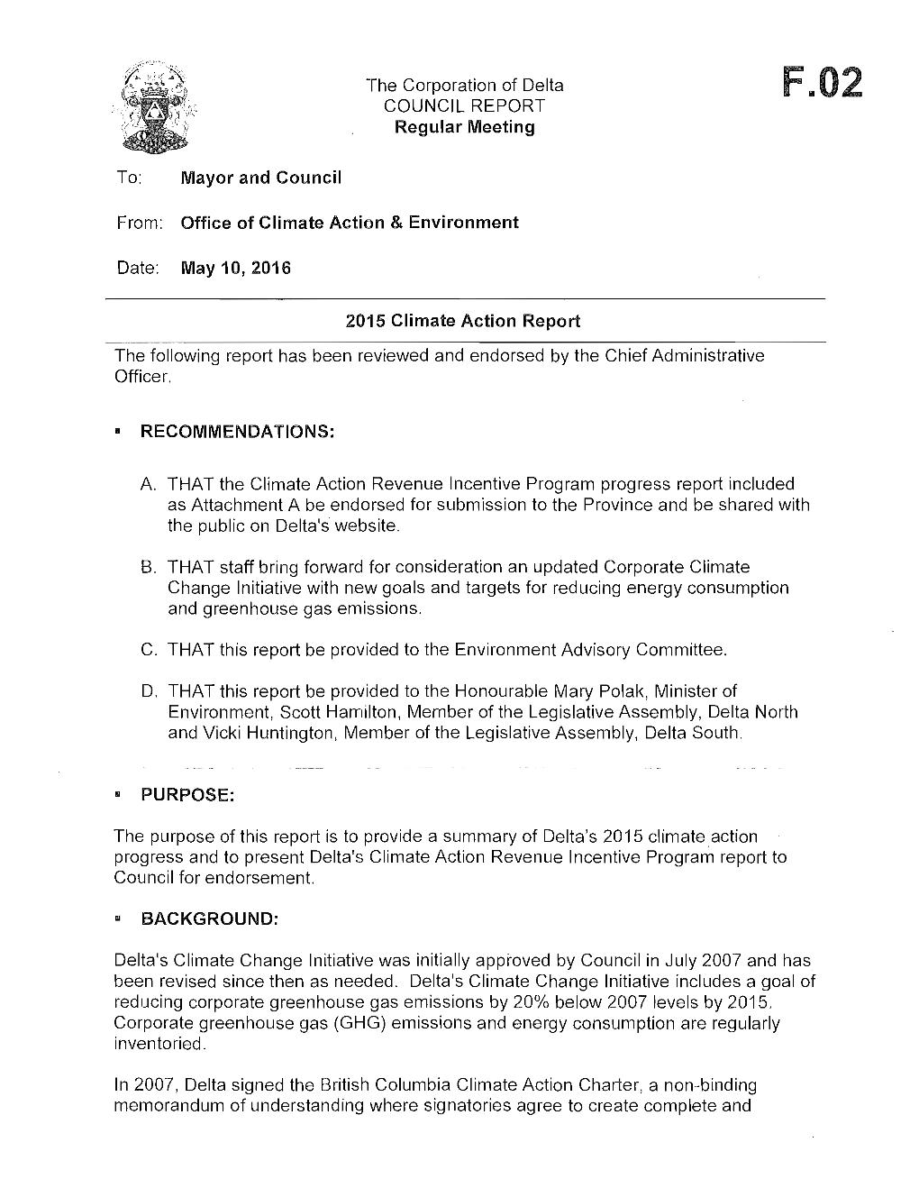 Office of Climate Action & Environment Date