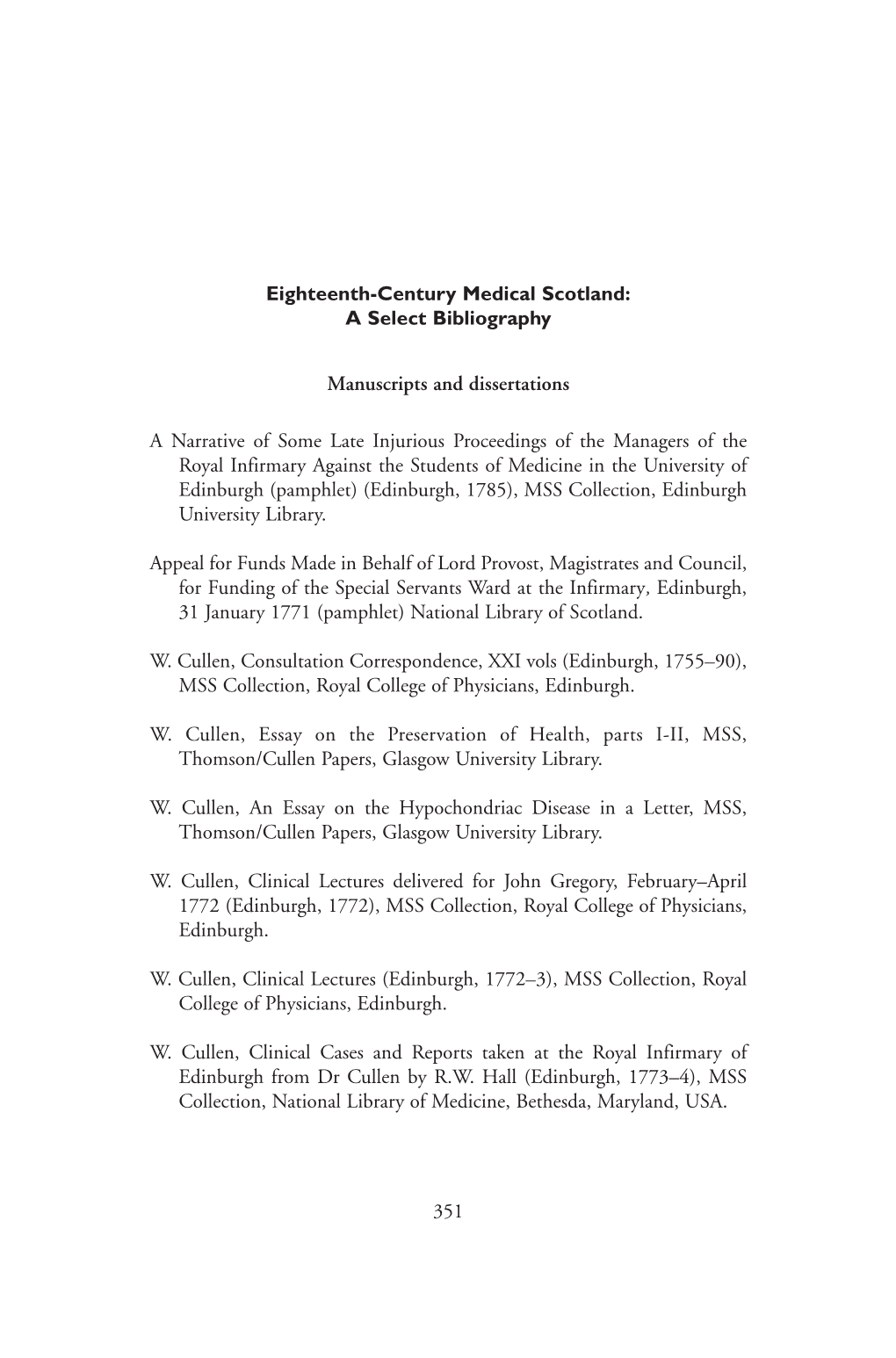 Eighteenth-Century Medical Scotland: a Select Bibliography
