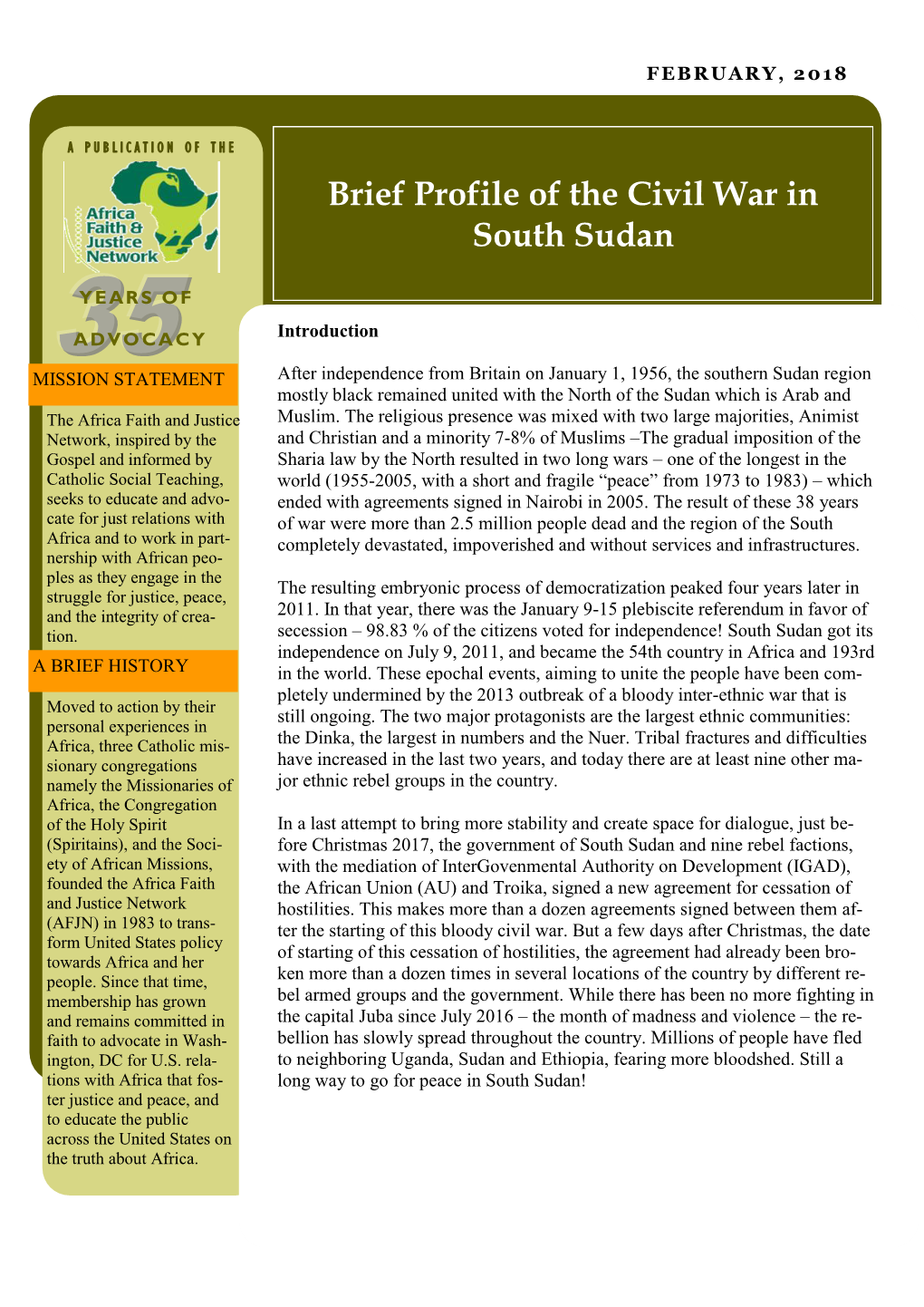 Brief Profile of the Civil War in South Sudan