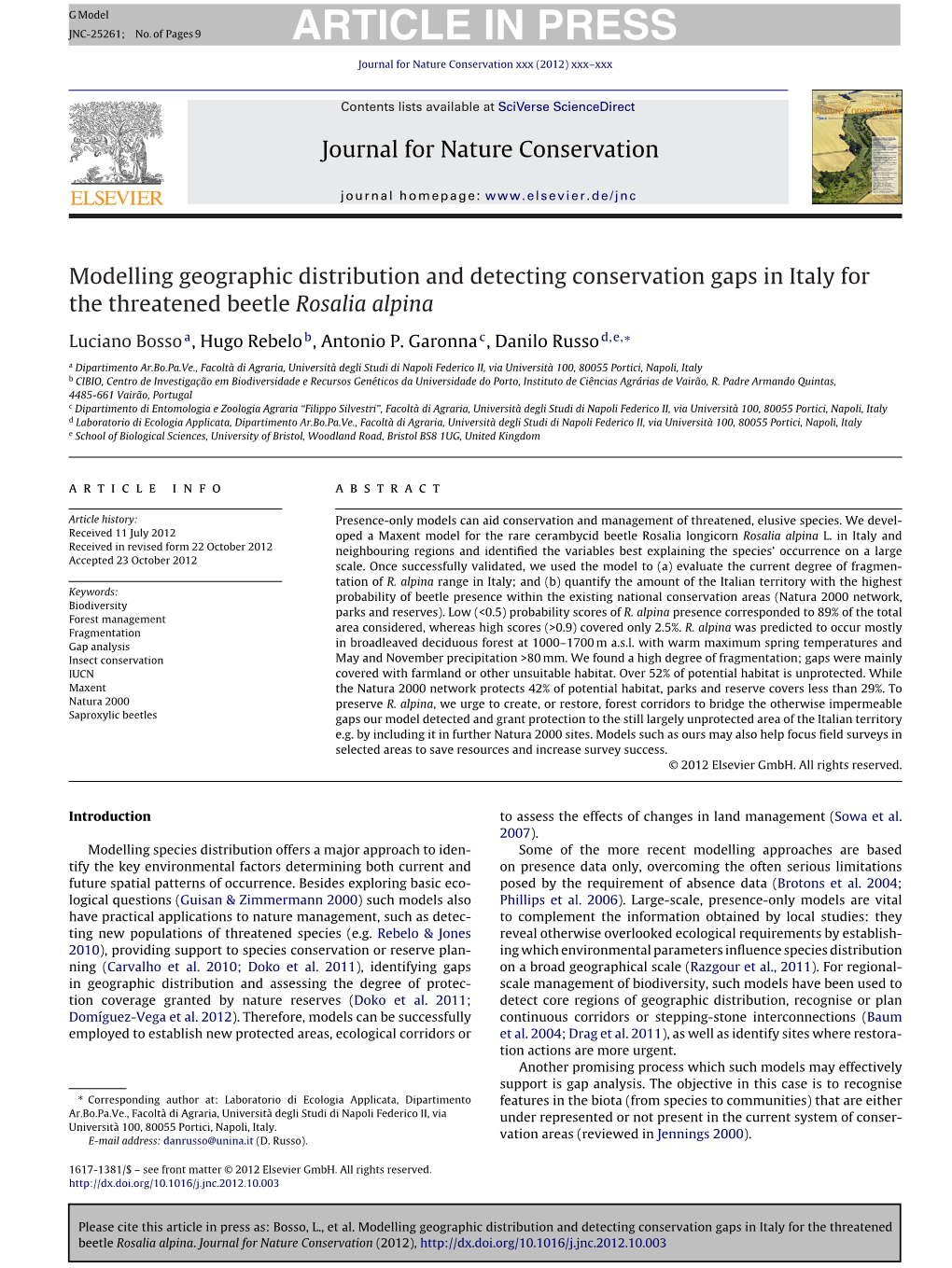 Modelling Geographic Distribution and Detecting Conservation Gaps in Italy For