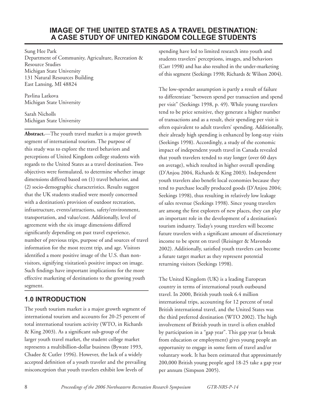 Image of the United States As a Travel Destination: a Case Study of United Kingdom College Students