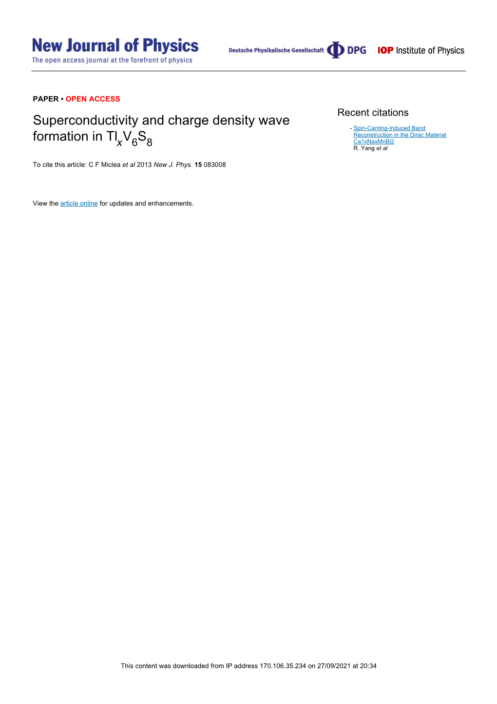 Superconductivity and Charge Density Wave Formation in Tlxv6s8