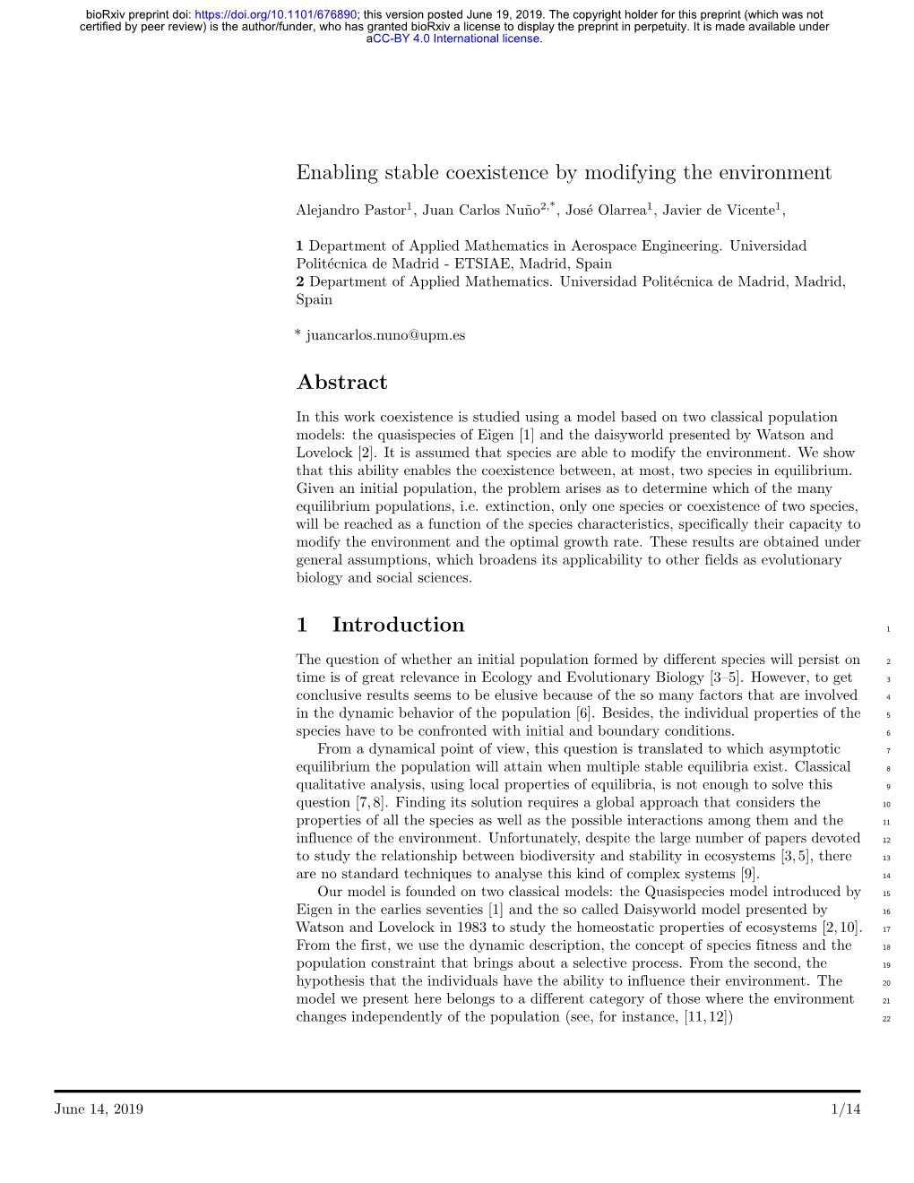 Enabling Stable Coexistence by Modifying the Environment