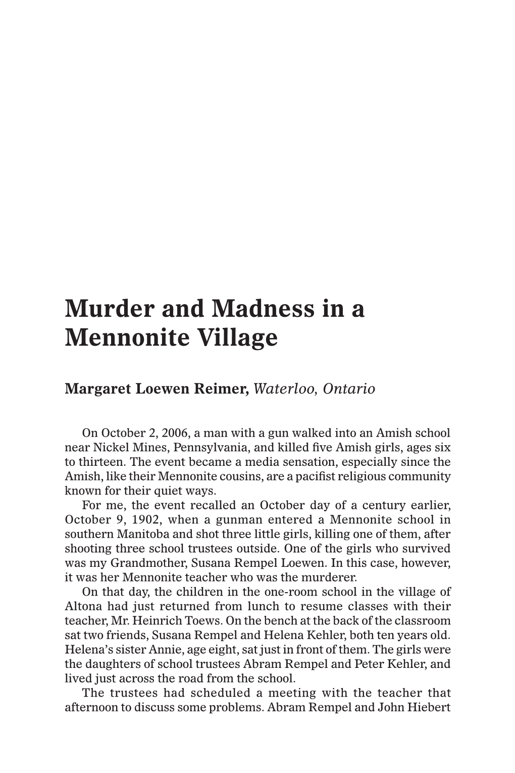 Murder and Madness in a Mennonite Village