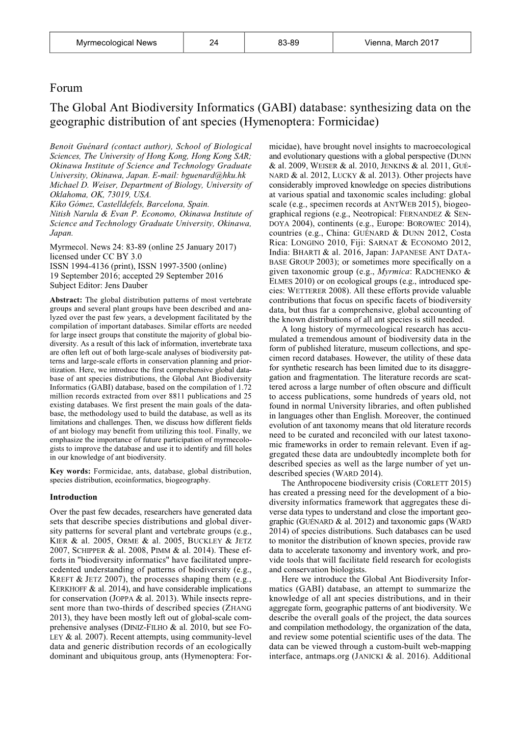 Synthesizing Data on the Geographic Distribution of Ant Species (Hymenoptera: Formicidae)