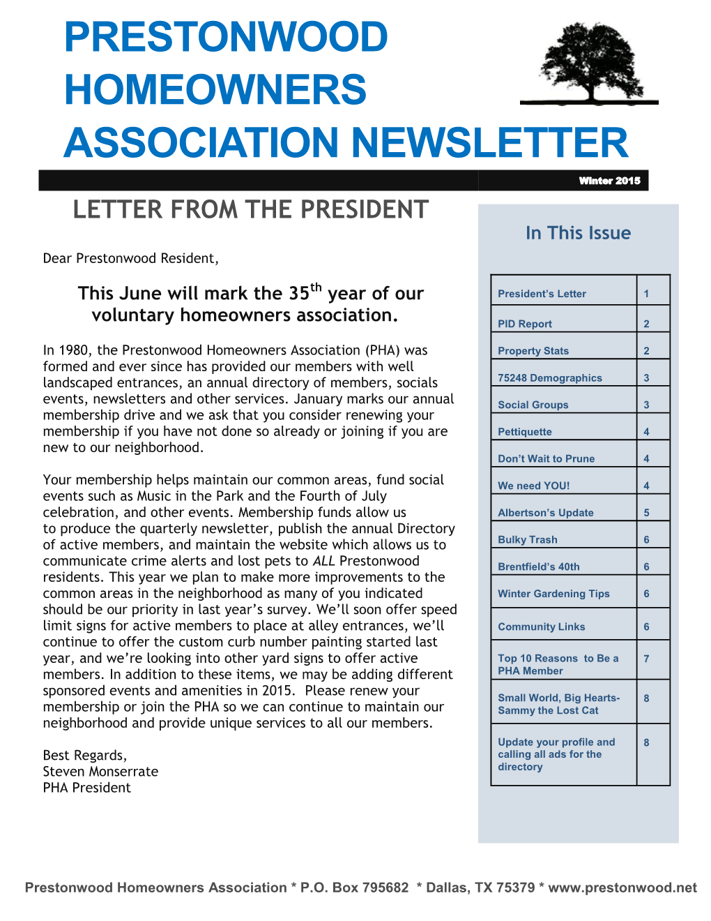 PHA Winter 2015 Newsletter