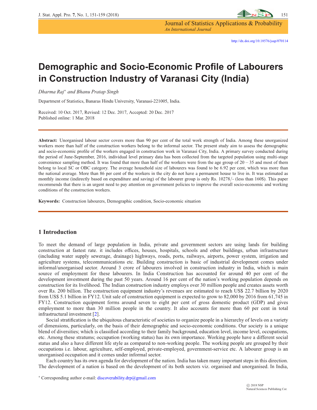 Demographic and Socio-Economic Profile of Labourers in Construction