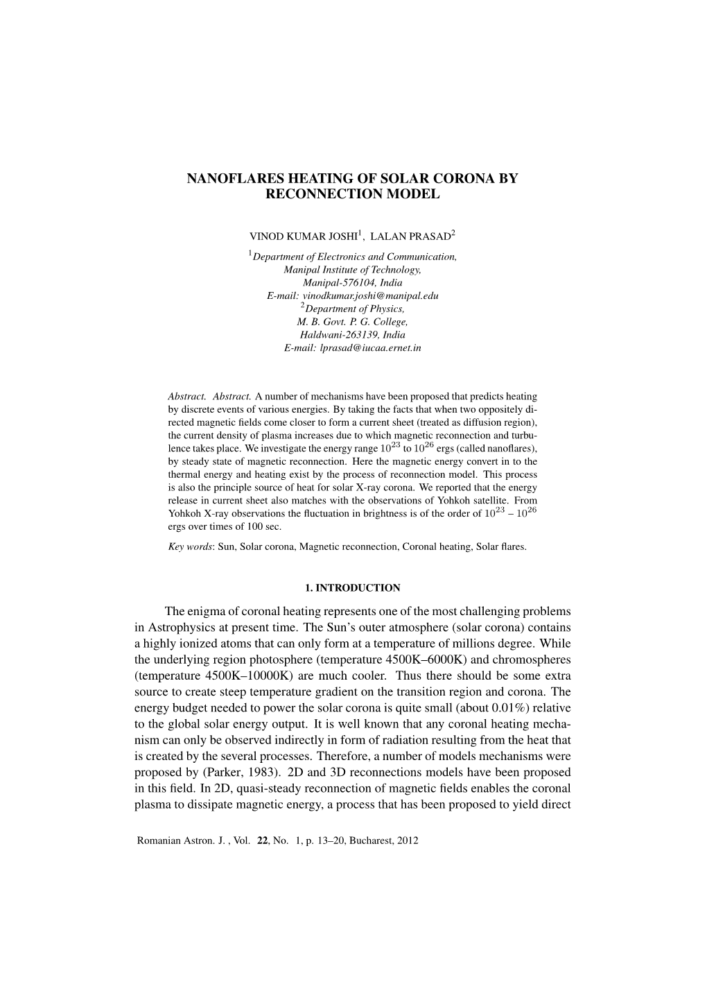 Nanoflares Heating of Solar Corona by Reconnection Model