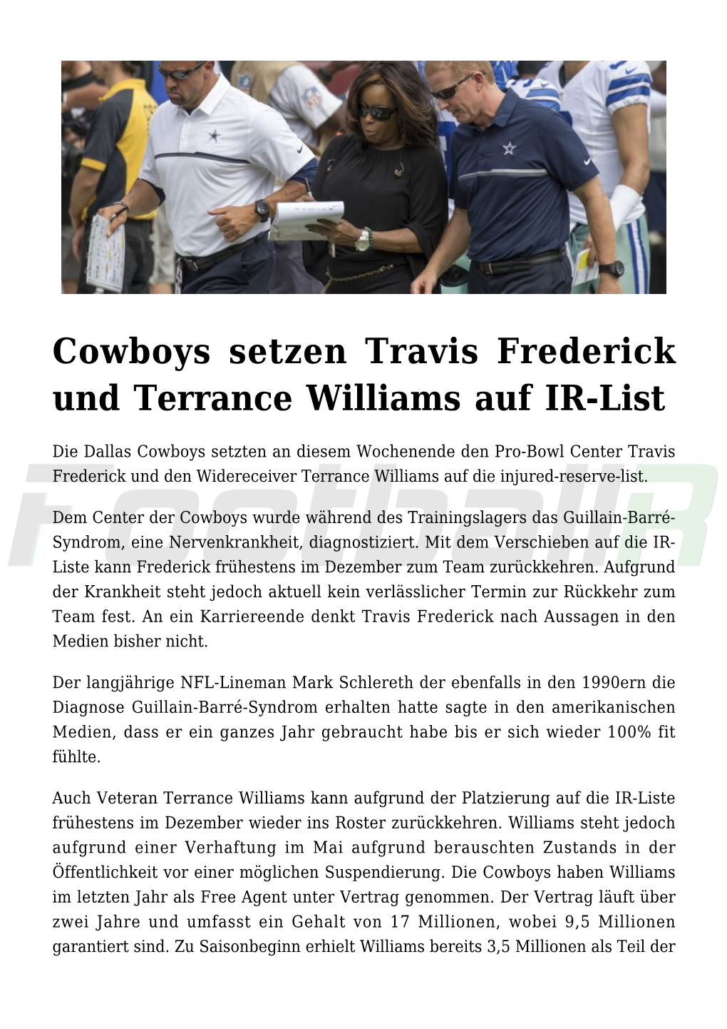 Cowboys Setzen Travis Frederick Und Terrance Williams Auf IR-List