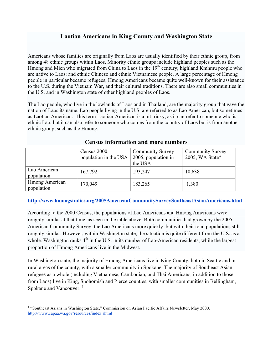 Laotian Americans in King County and Washington State