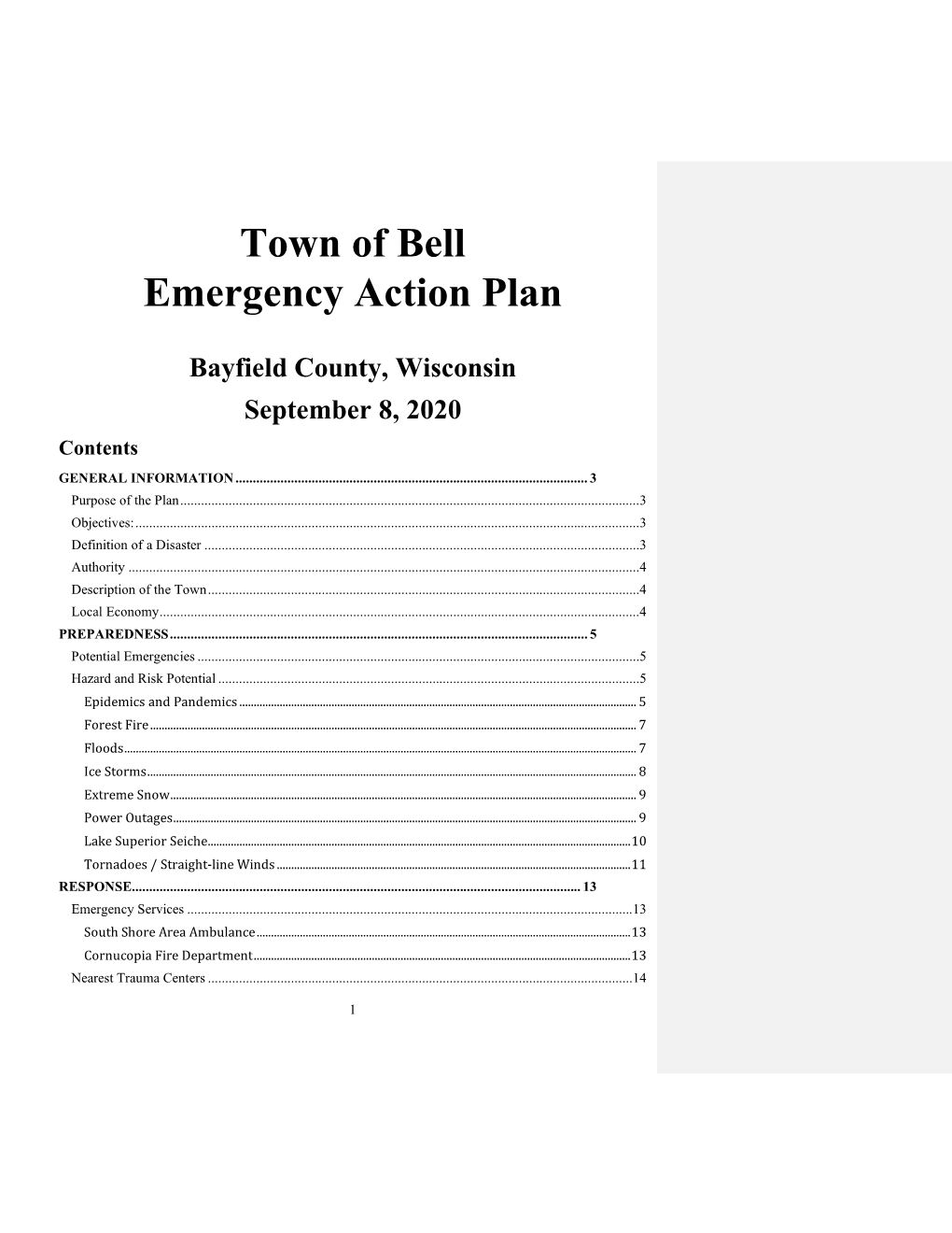 Town of Bell Emergency Action Plan