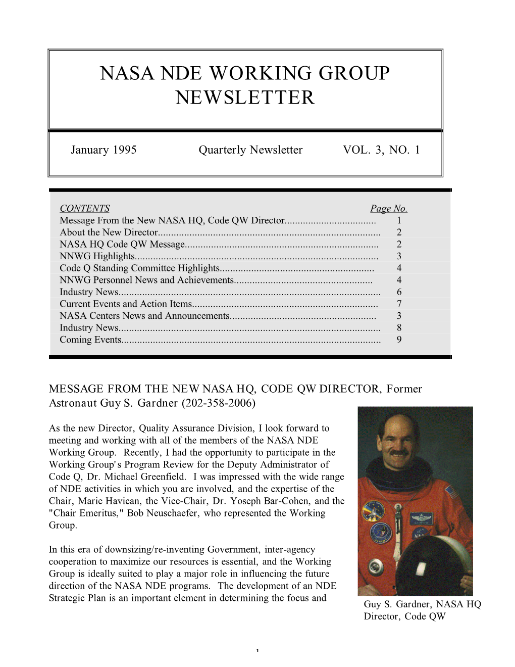 Nasa Nde Working Group Newsletter