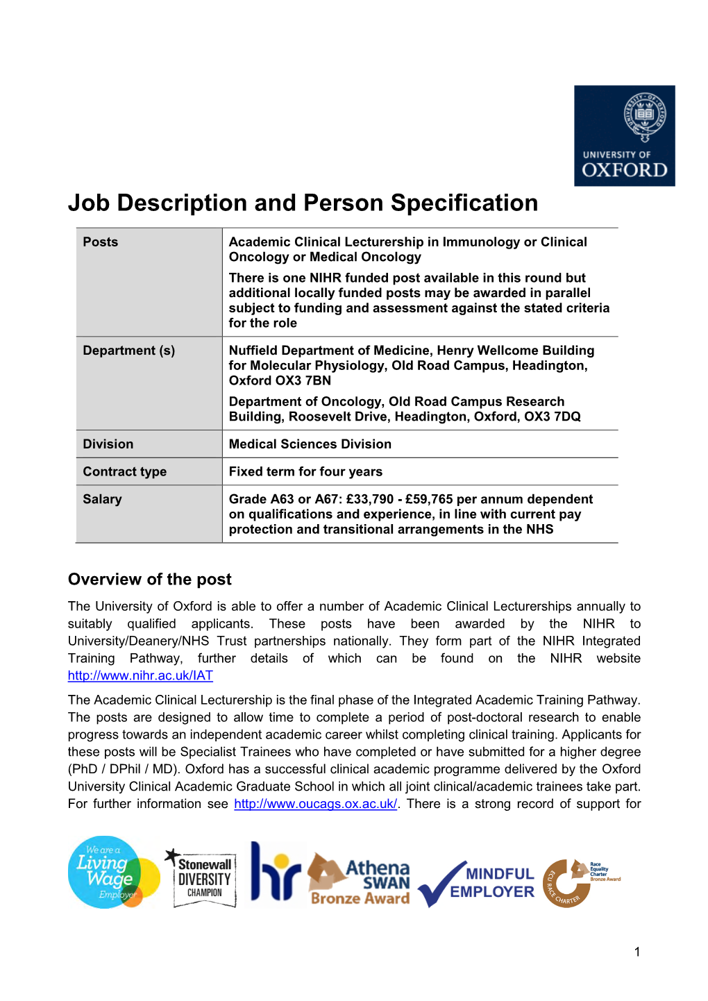 Job Description and Person Specification