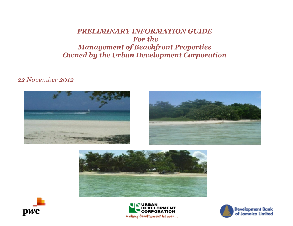PRELIMINARY INFORMATION GUIDE for the Management of Beachfront Properties Owned by the Urban Development Corporation