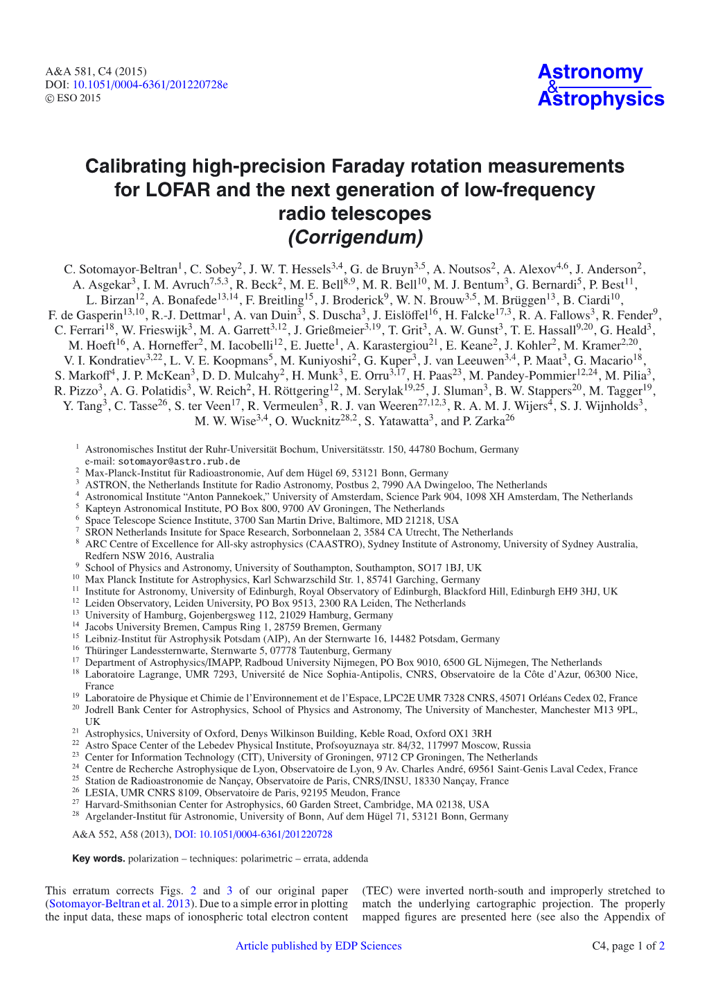 Calibrating High-Precision Faraday Rotation Measurements for LOFAR and the Next Generation of Low-Frequency Radio Telescopes (Corrigendum)