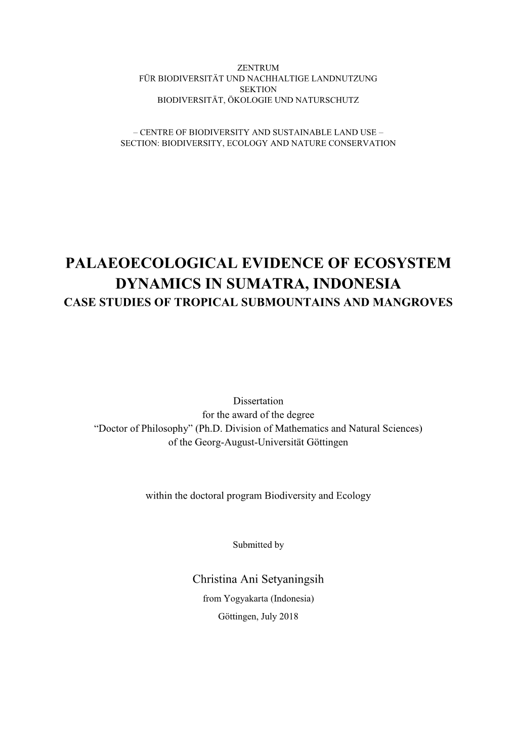 Sumatra, Indonesia Case Studies of Tropical Submountains and Mangroves