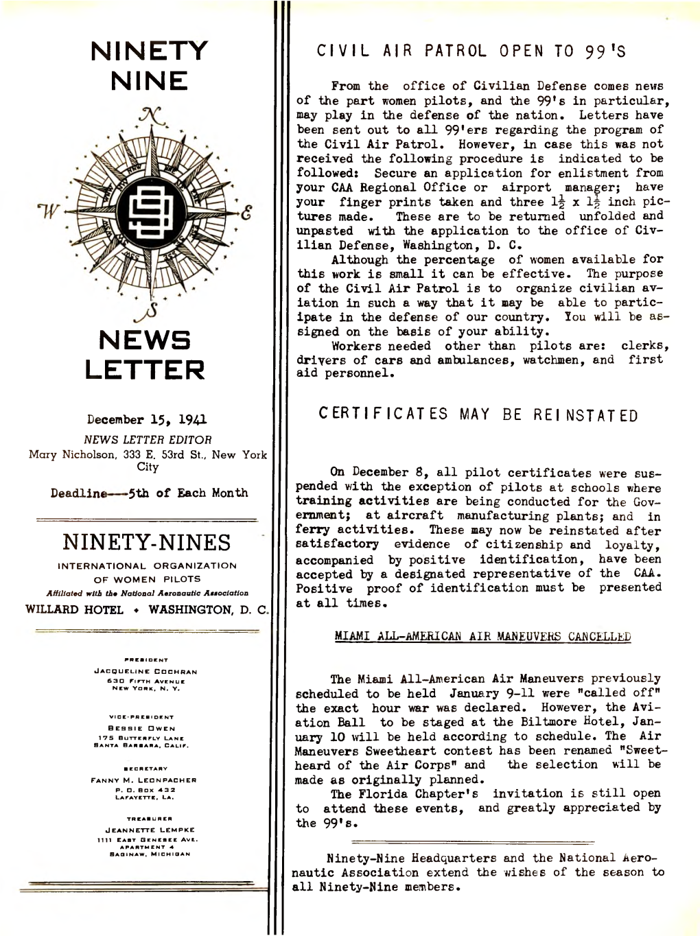 Ninety Nine News Letter