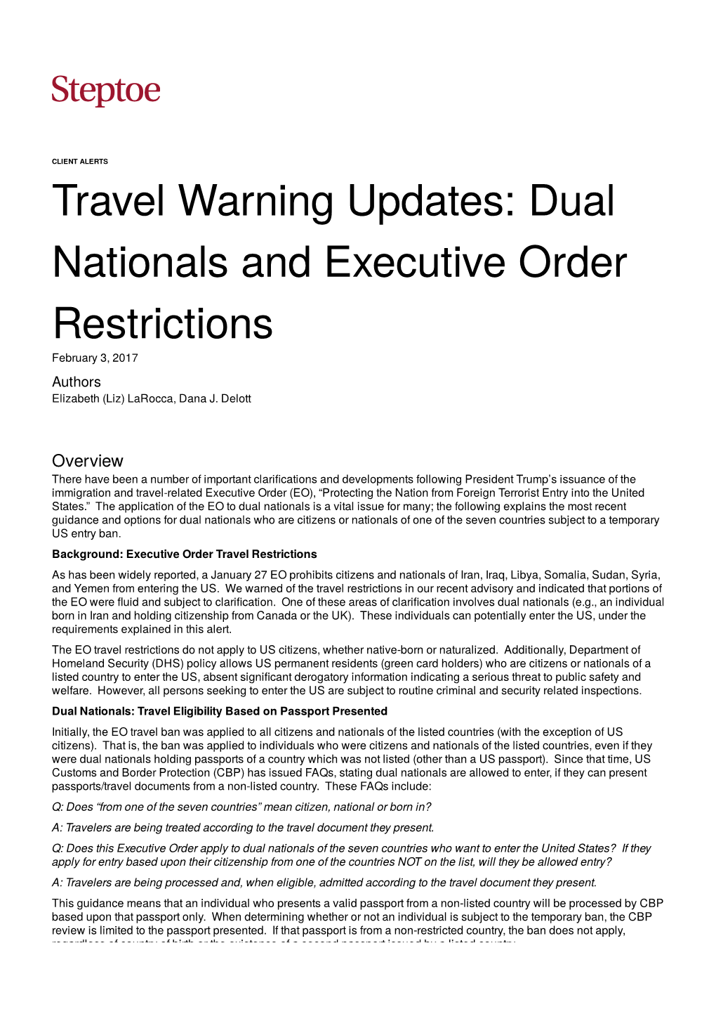Travel Warning Updates: Dual Nationals and Executive Order Restrictions