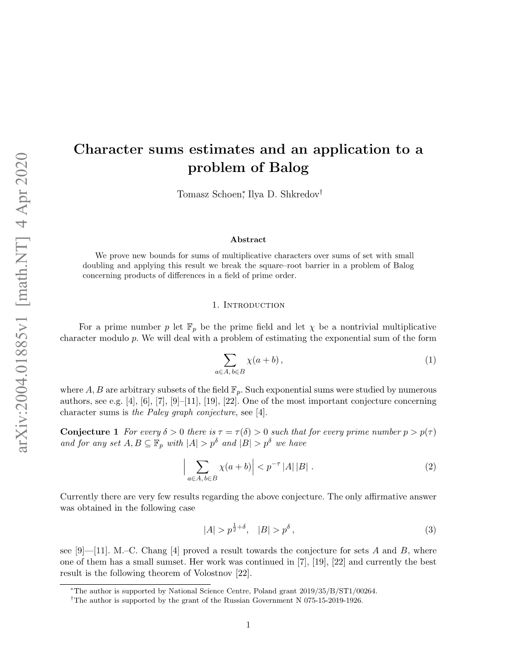 Character Sums Estimates and an Application to a Problem of Balog