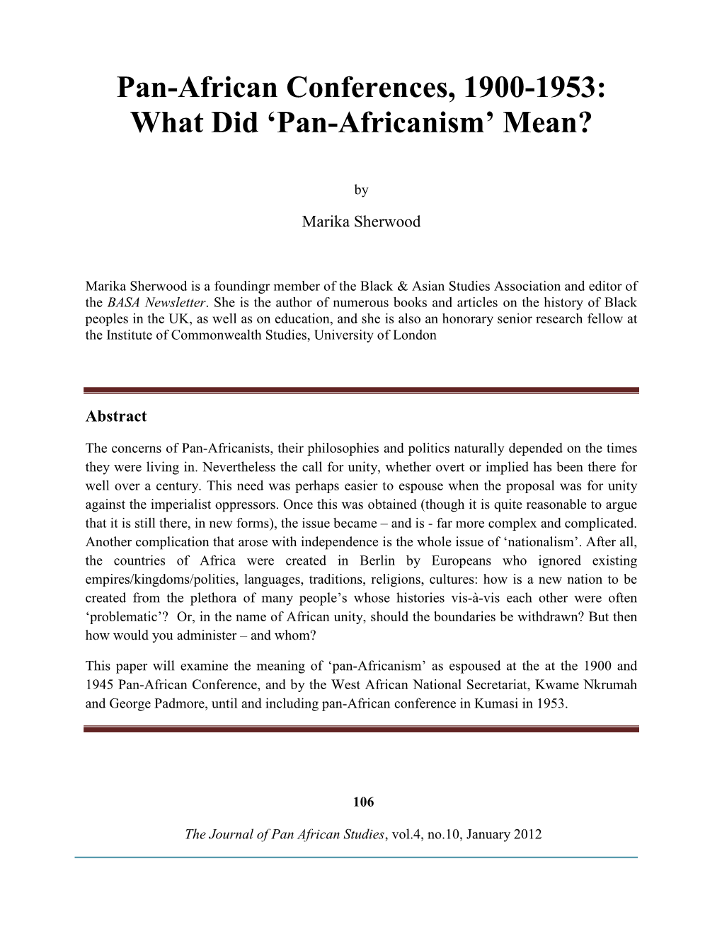 Pan-African Conferences, 1900-1953: What Did ‘Pan-Africanism’ Mean?