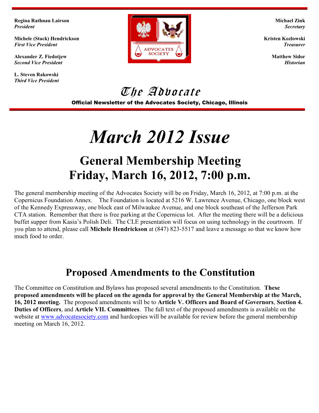 March 2012 Newsletter