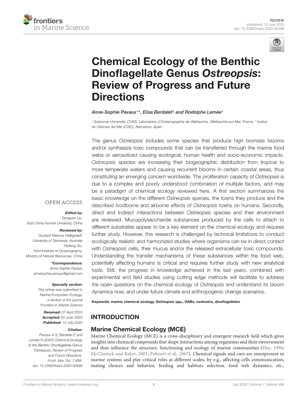 Chemical Ecology of the Benthic Dinoflagellate Genus Ostreopsis