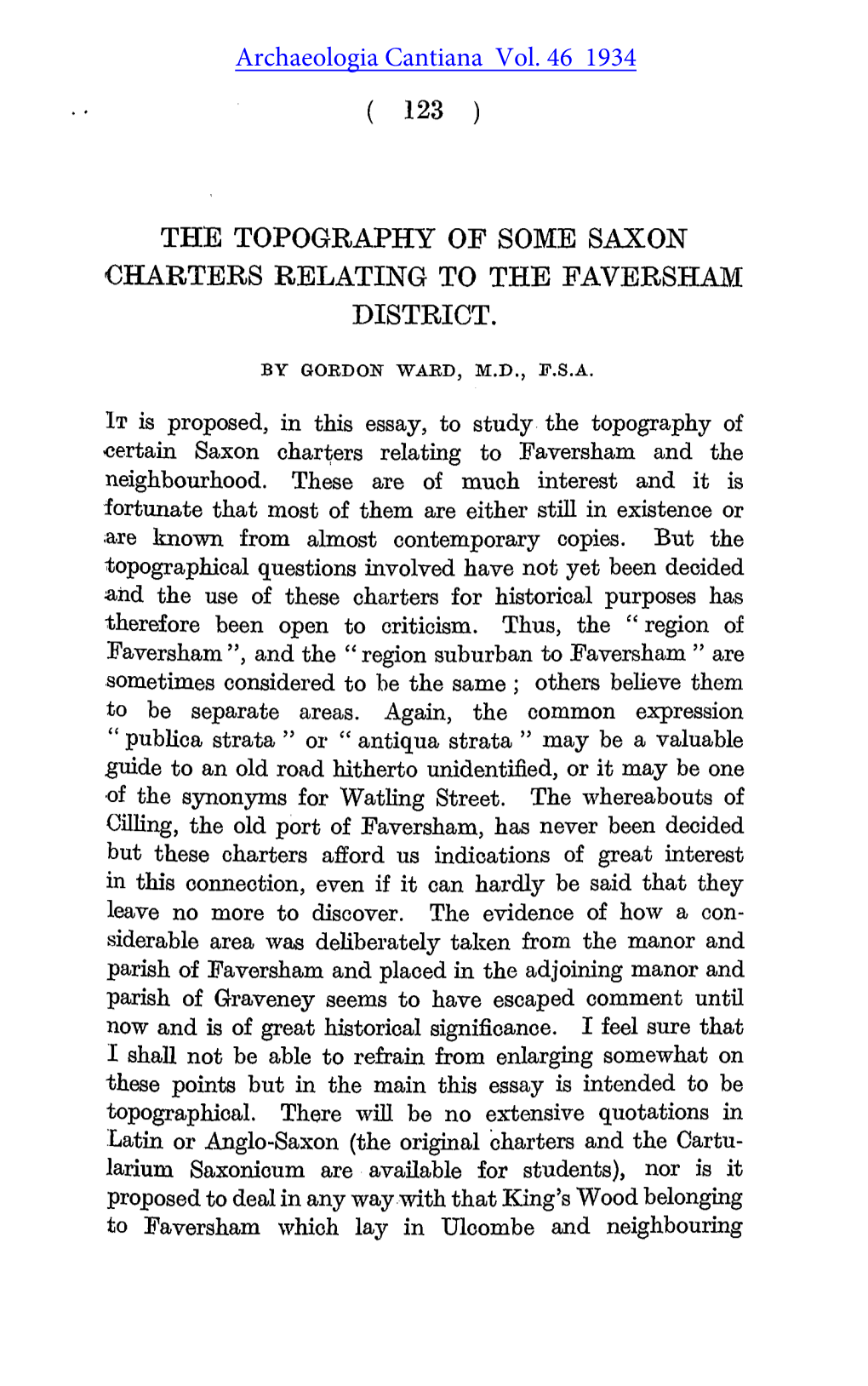 The Topography of Some Saxon Charters Relating to the Faversham District