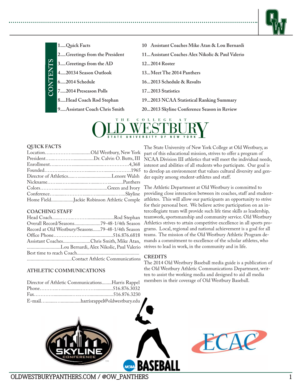 2014 SUNY College at Old Westbury Baseball Media Guide Layout 1