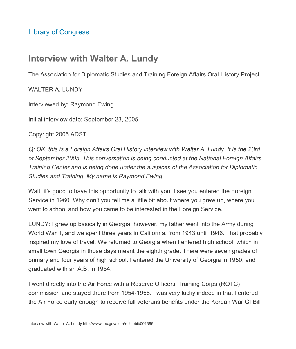 Interview with Walter A. Lundy