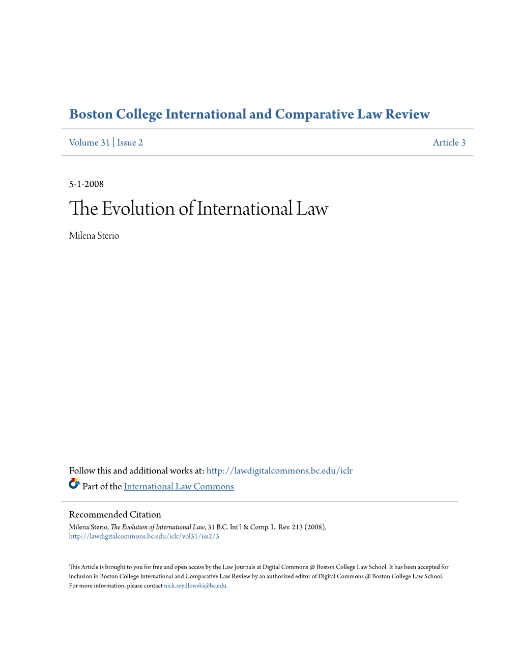 The Evolution of International Law, 31 B.C