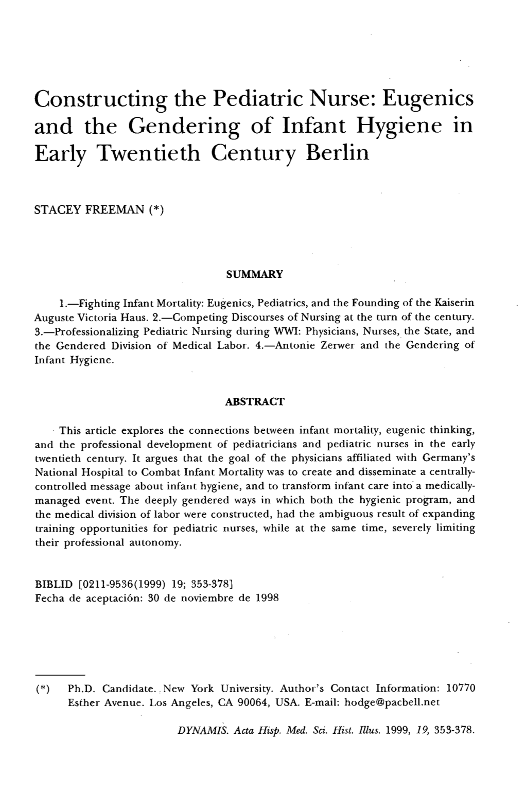 Eugenics and the Gendering of Infant Hygiene in Early Twentieth Century Berlin
