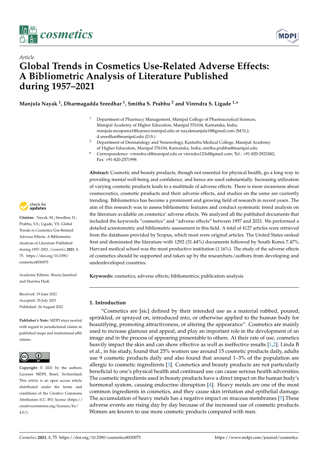 Global Trends in Cosmetics Use-Related Adverse Effects: a Bibliometric Analysis of Literature Published During 1957–2021