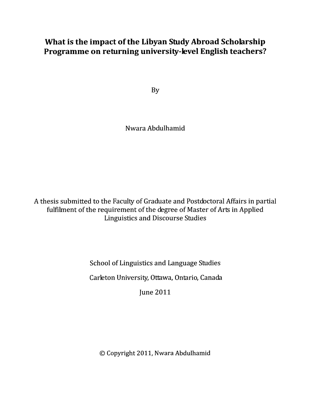 What Is the Impact of the Libyan Study Abroad Scholarship Programme on Returning University-Level English Teachers?