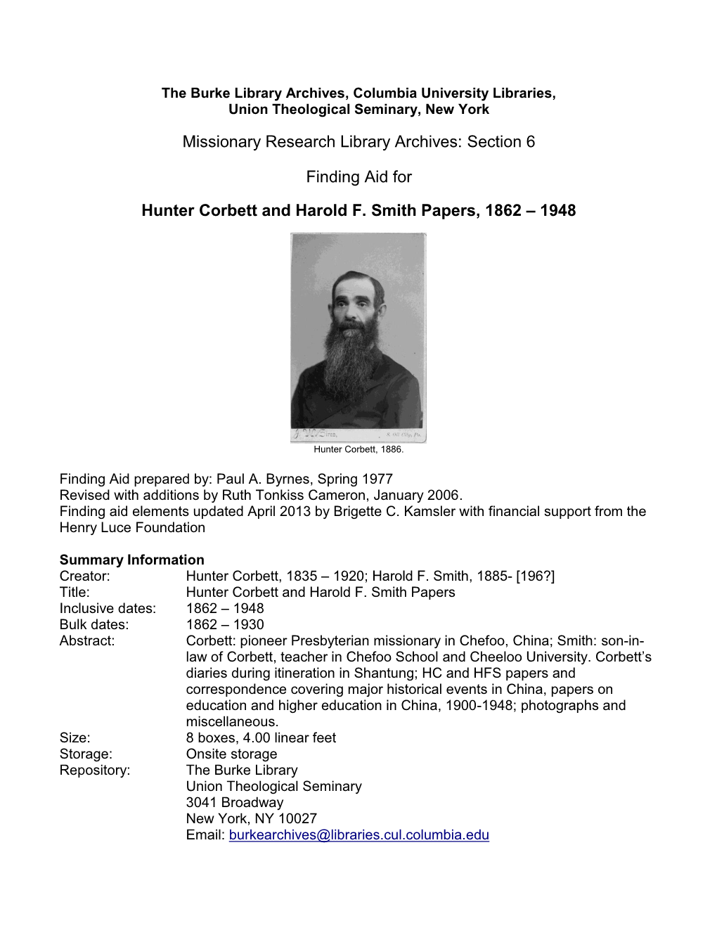 Hunter Corbett and Harold F. Smith Papers, 1862 – 1948