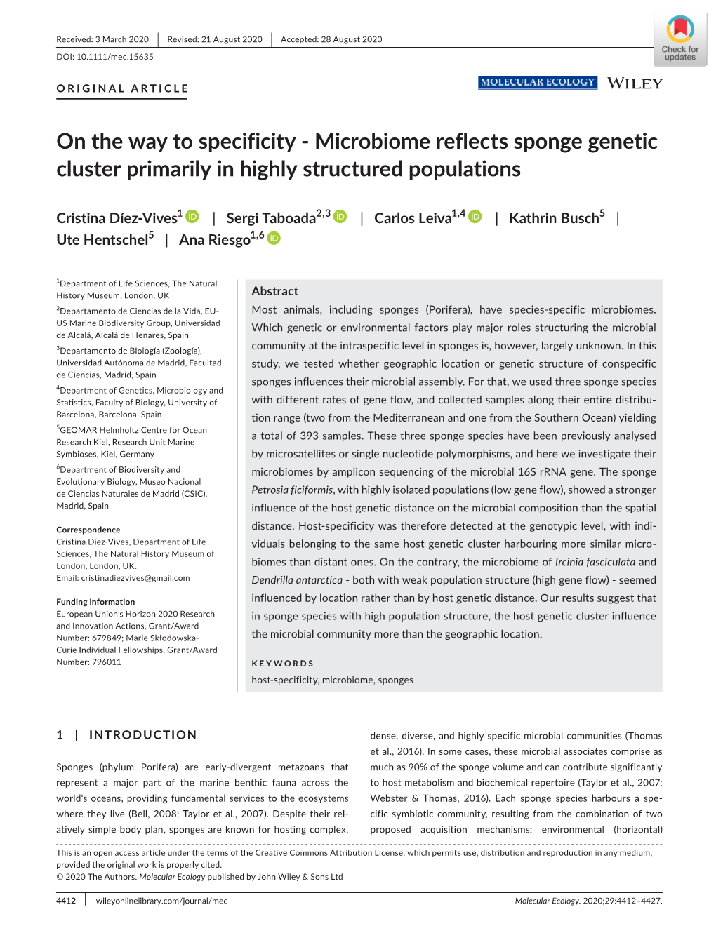 Microbiome Reflects Sponge Genetic Cluster Primarily in Highly Structured Populations