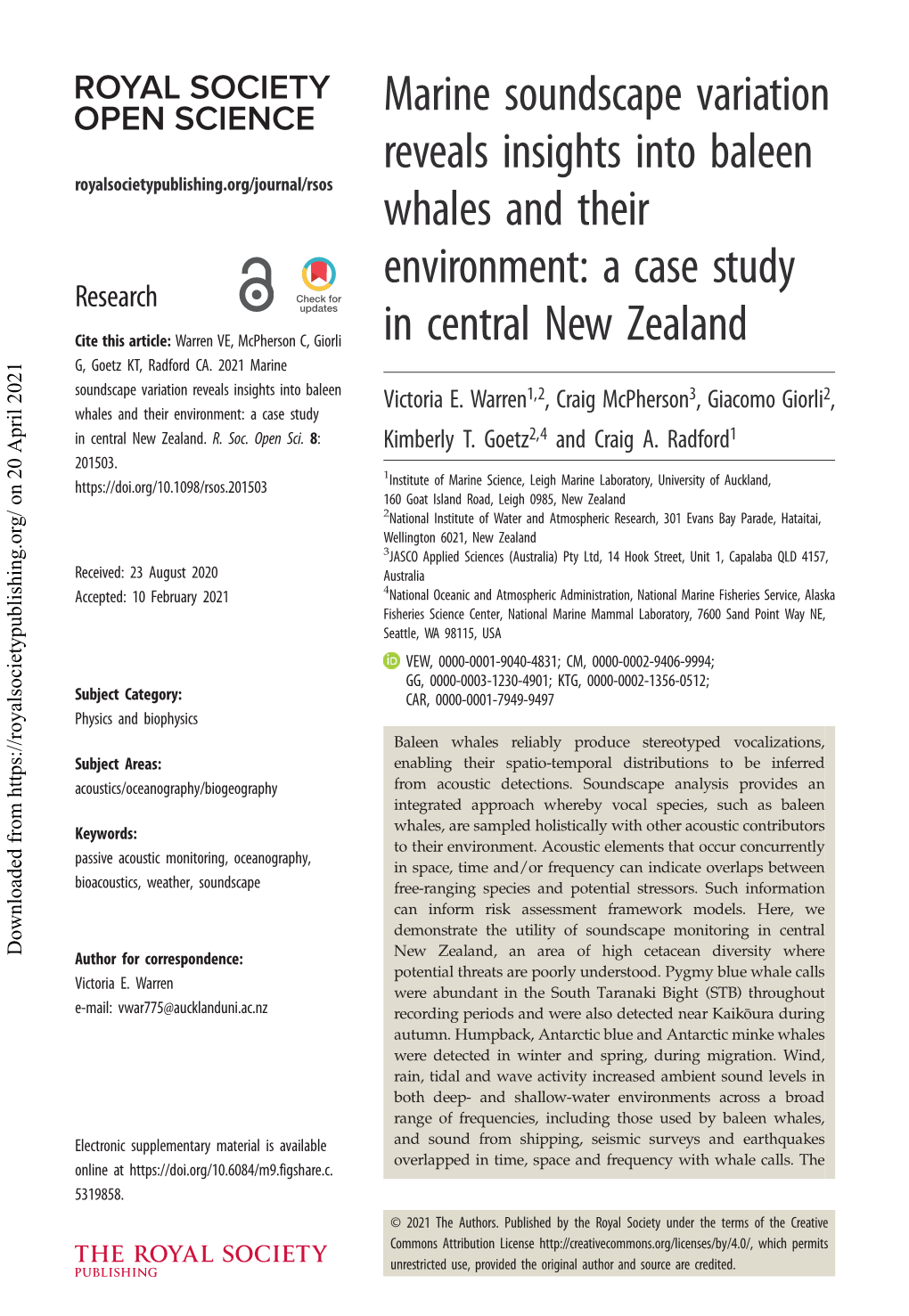 Marine Soundscape Variation Reveals Insights Into Baleen Whales and Their Environment: a Case Study in Central New Zealand