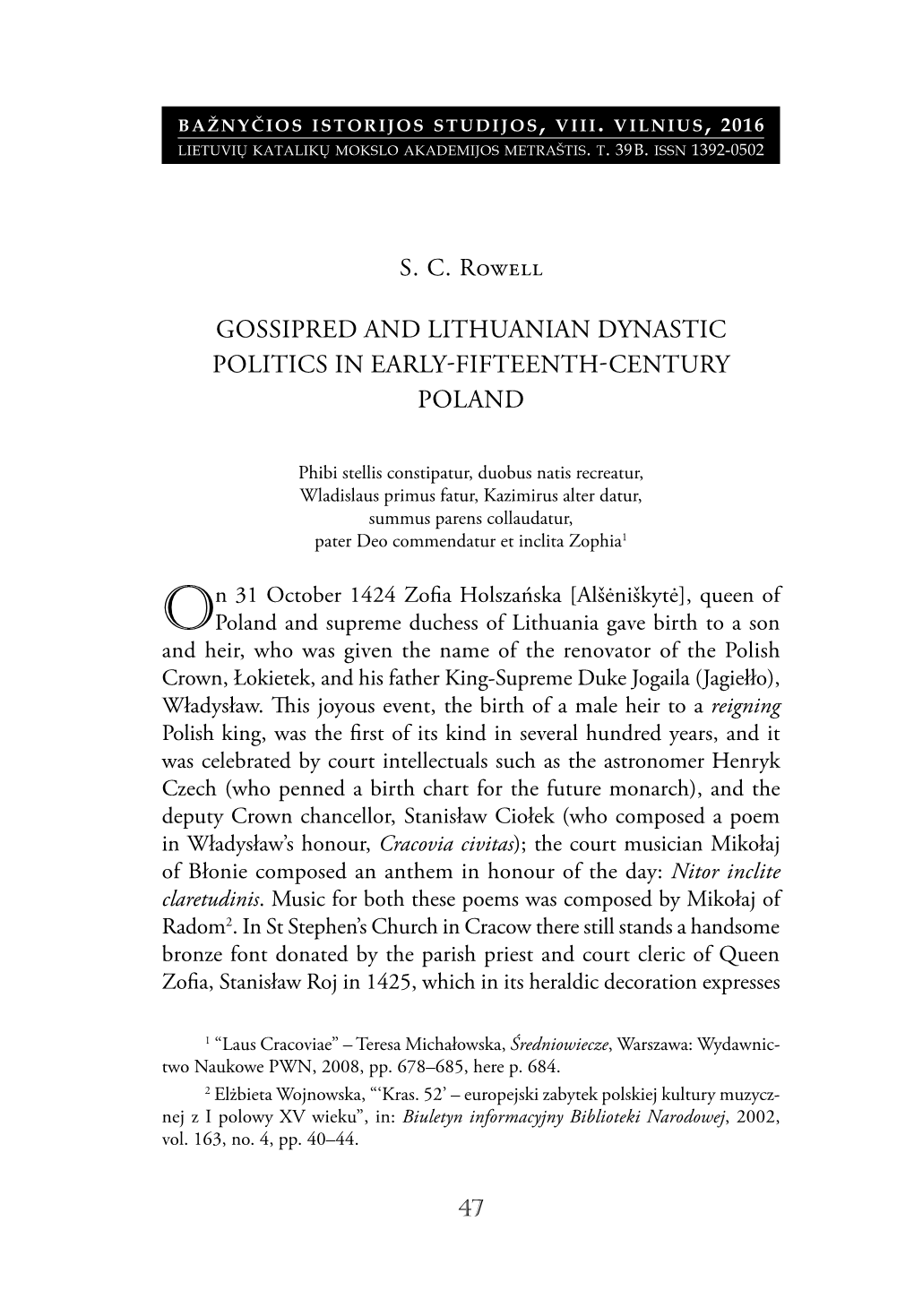 Gossipred and Lithuanian Dynastic Politics in Early-Fifteenth-Century Poland