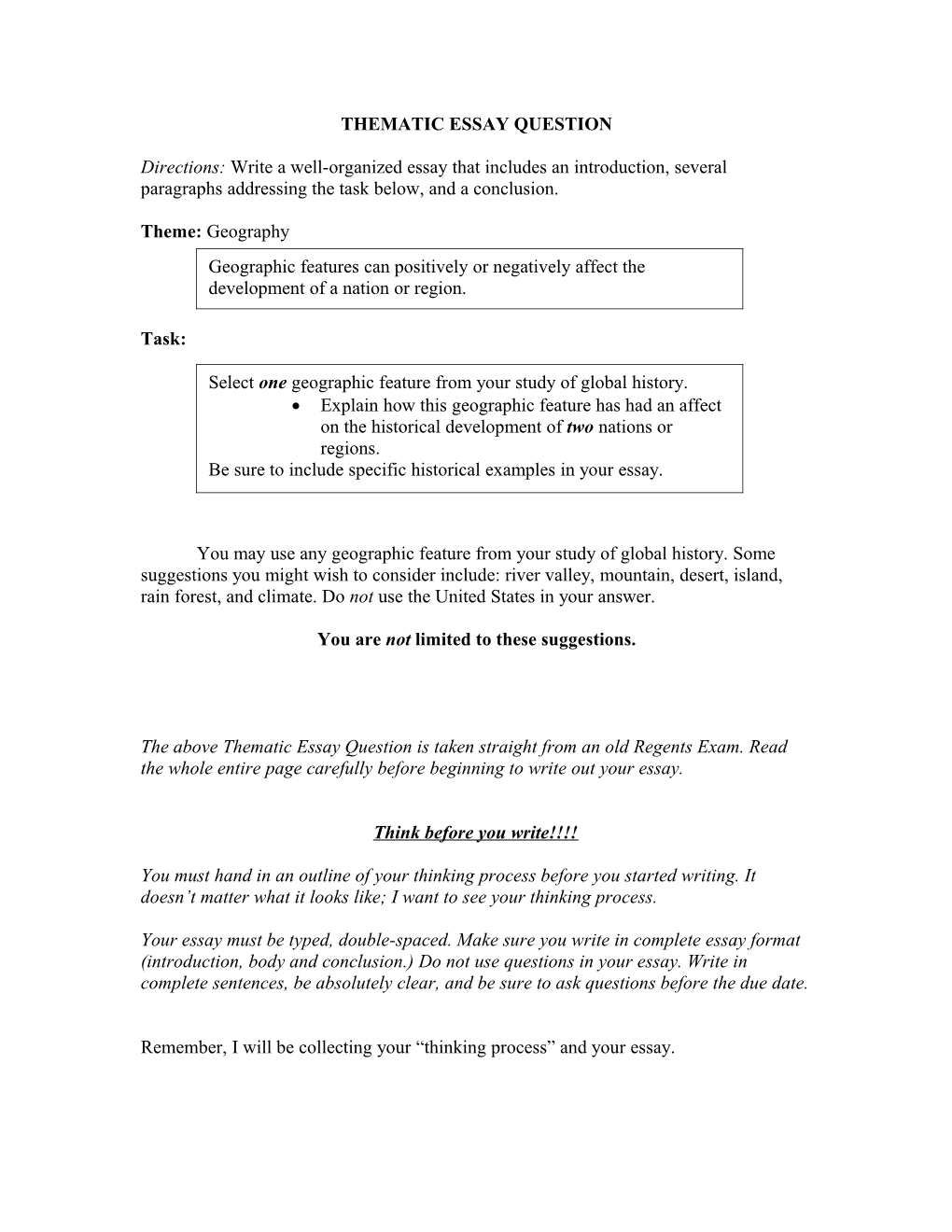 Thematic Essay Question s1