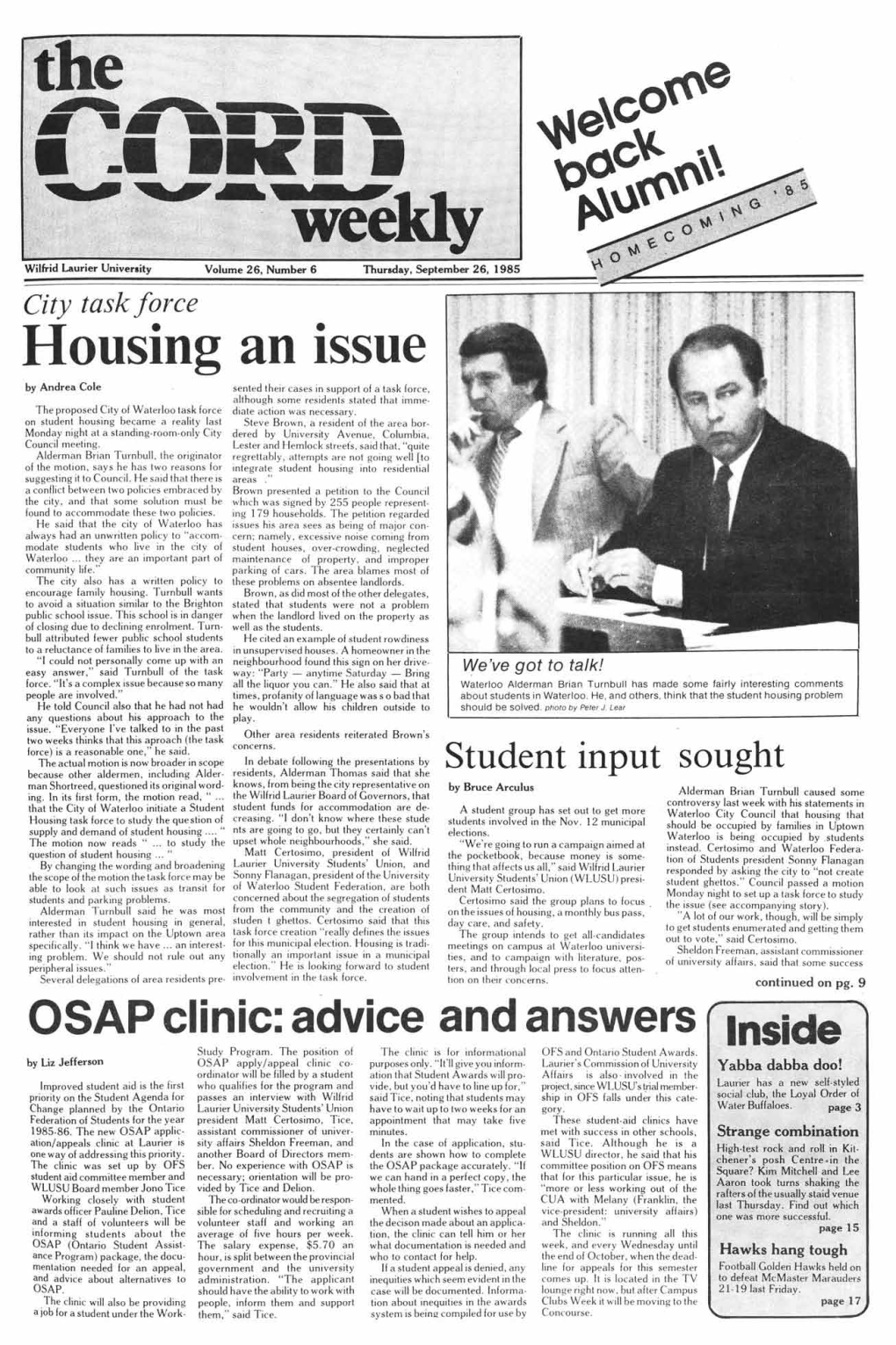 The CORD Weekly Welcomeback Alumni! HOMECOMING '85