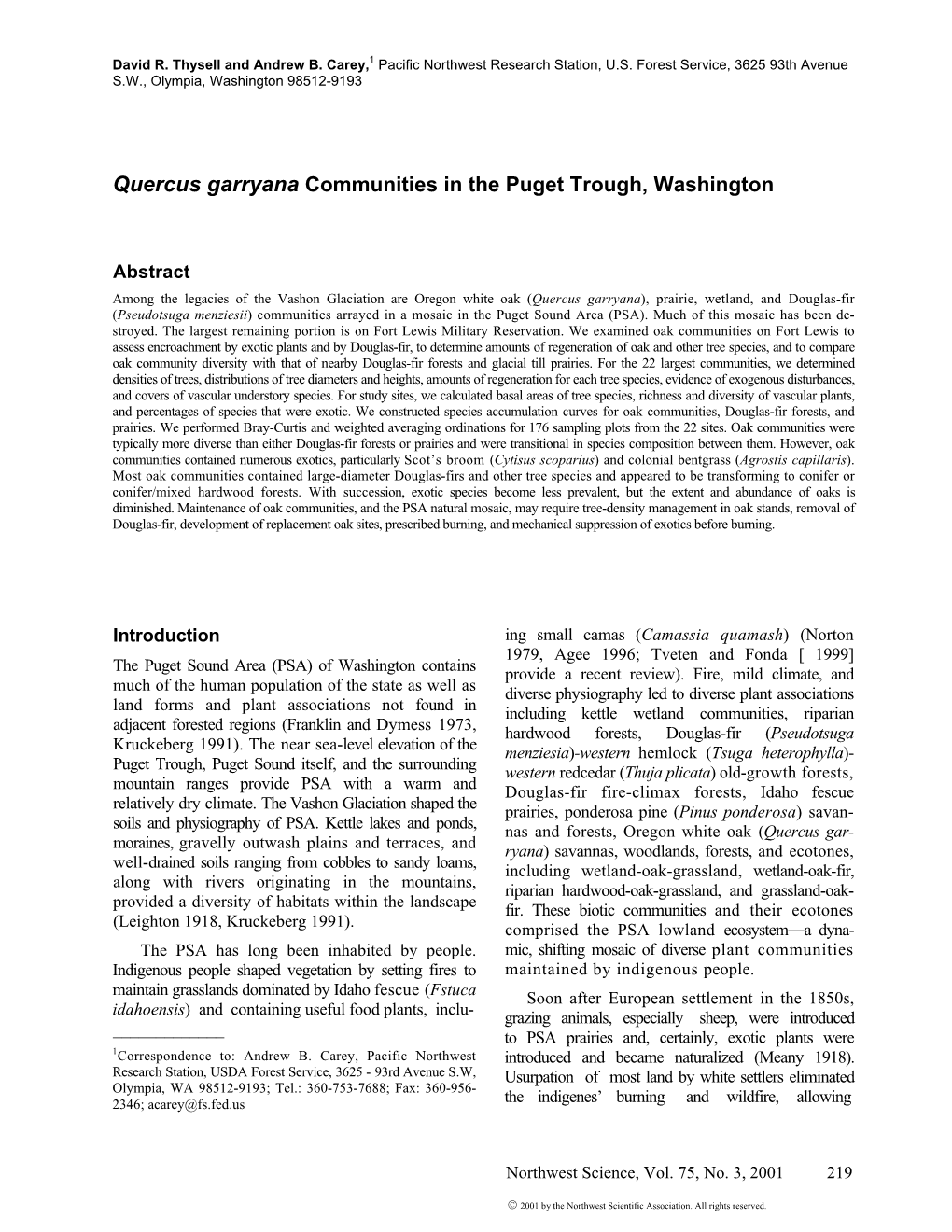 Quercus Garryana Communities in the Puget Trough, Washington