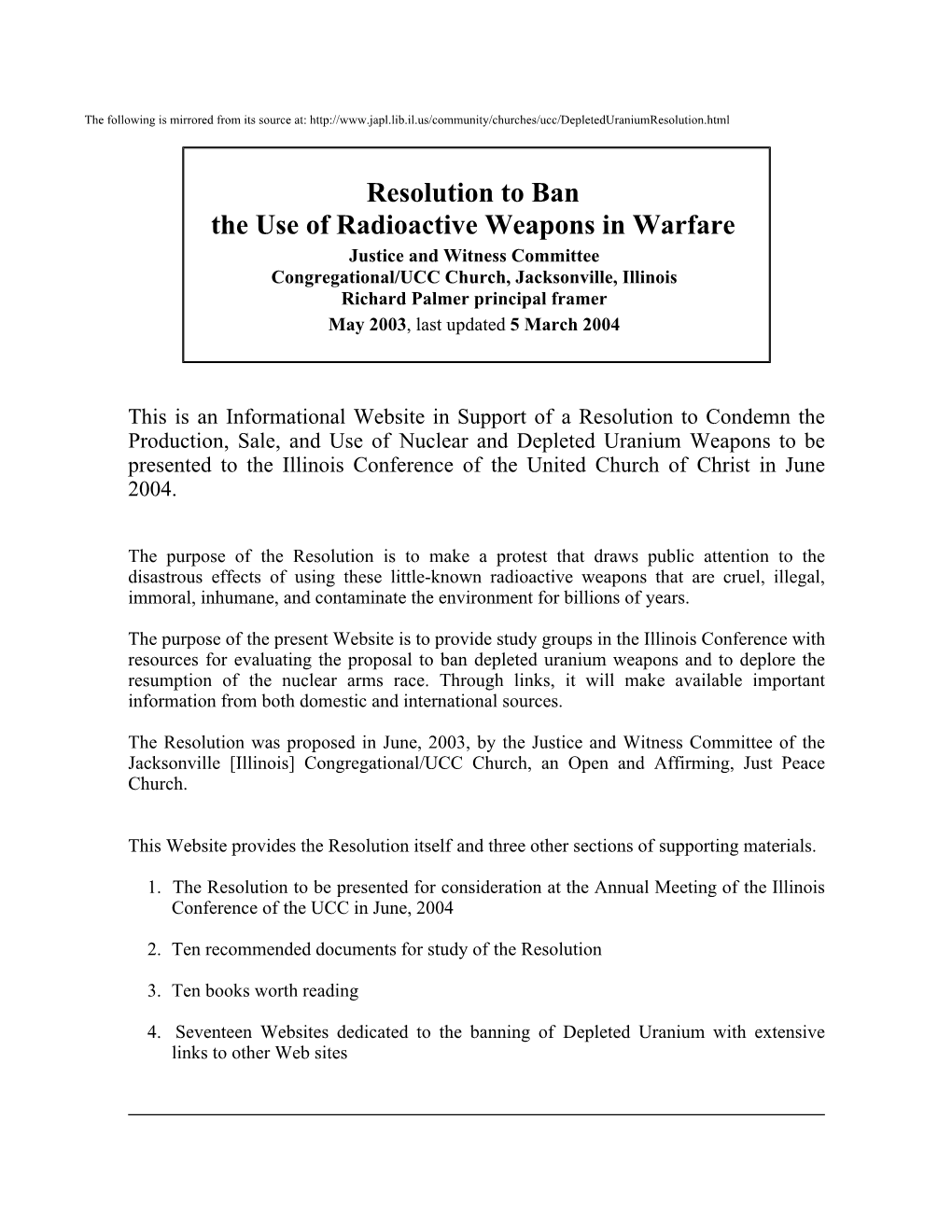 Resolution to Ban the Use of Radioactive Weapons in Warfare