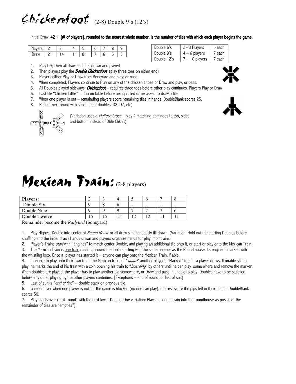Mexican Train:(2-8 Players)