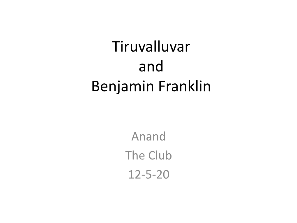 Tiruvalluvar and Benjamin Franklin