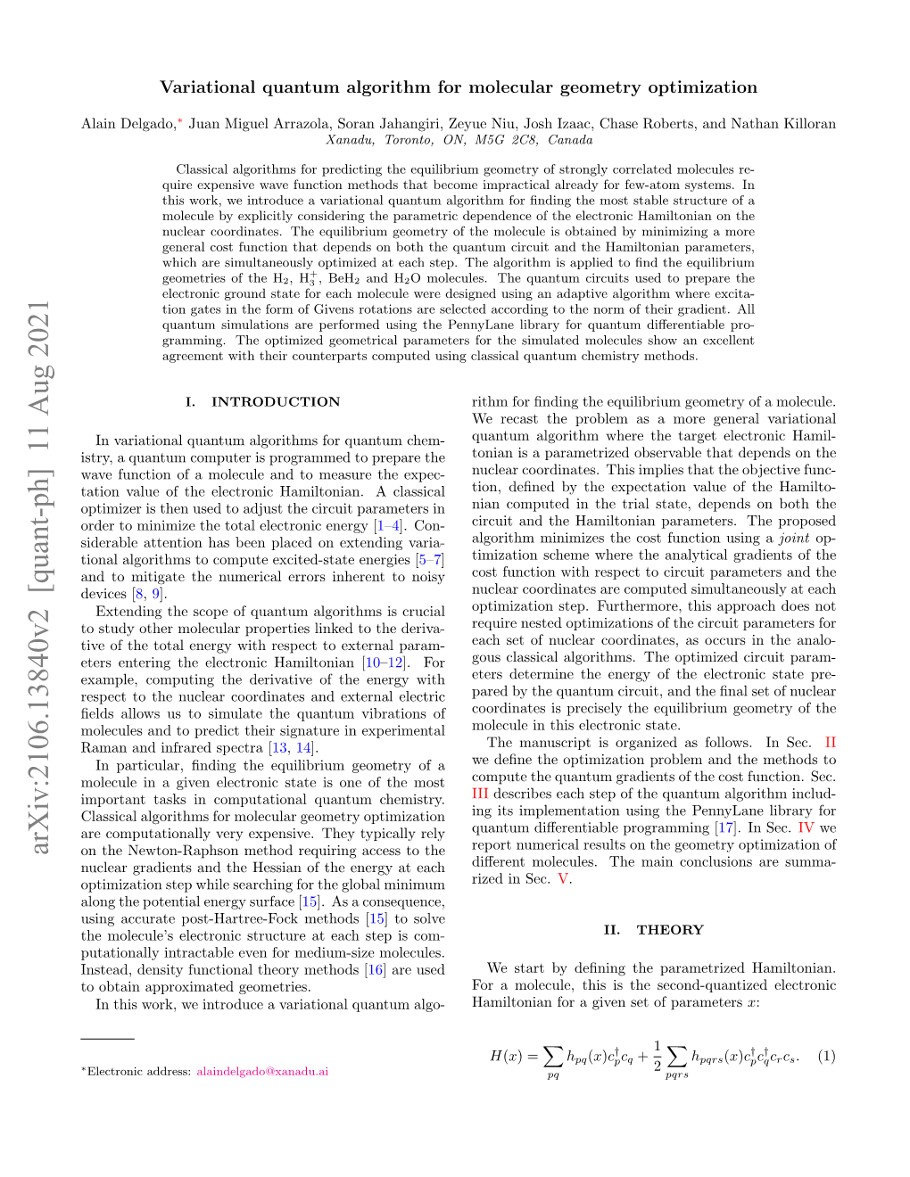 Variational Quantum Algorithm for Molecular Geometry Optimization