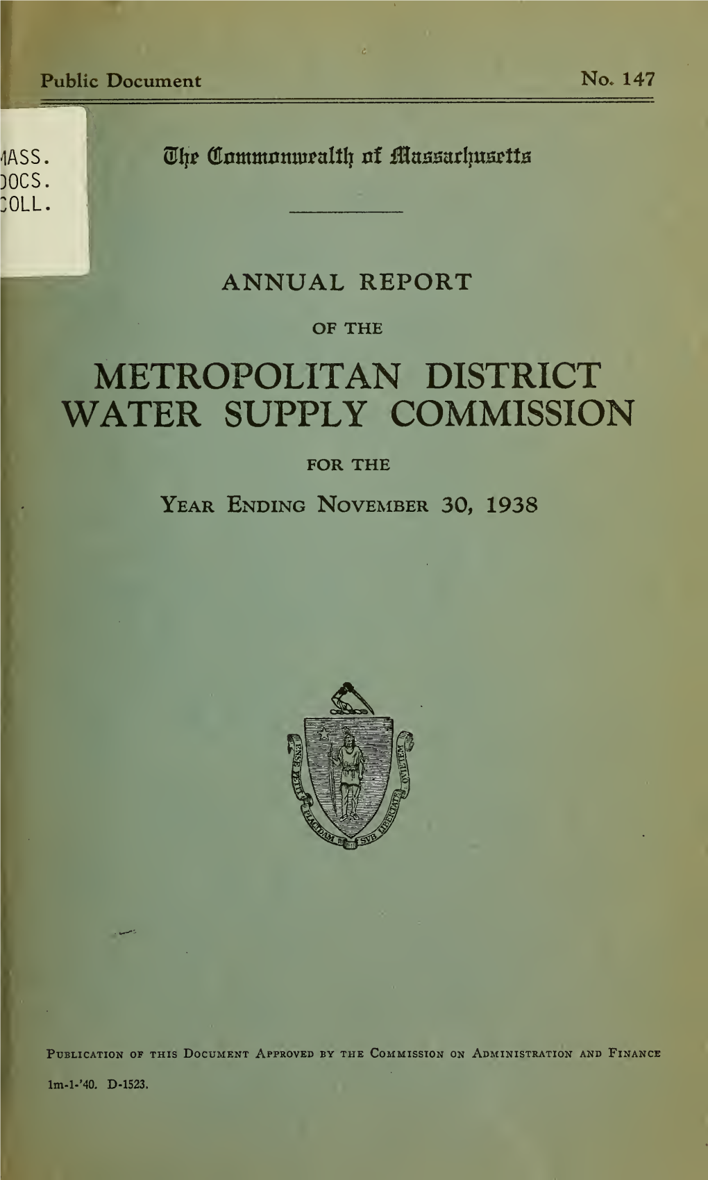 Annual Report of the Metropolitan District Water Supply Commission