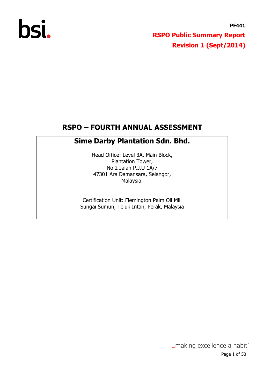 FOURTH ANNUAL ASSESSMENT Sime Darby Plantation Sdn. Bhd