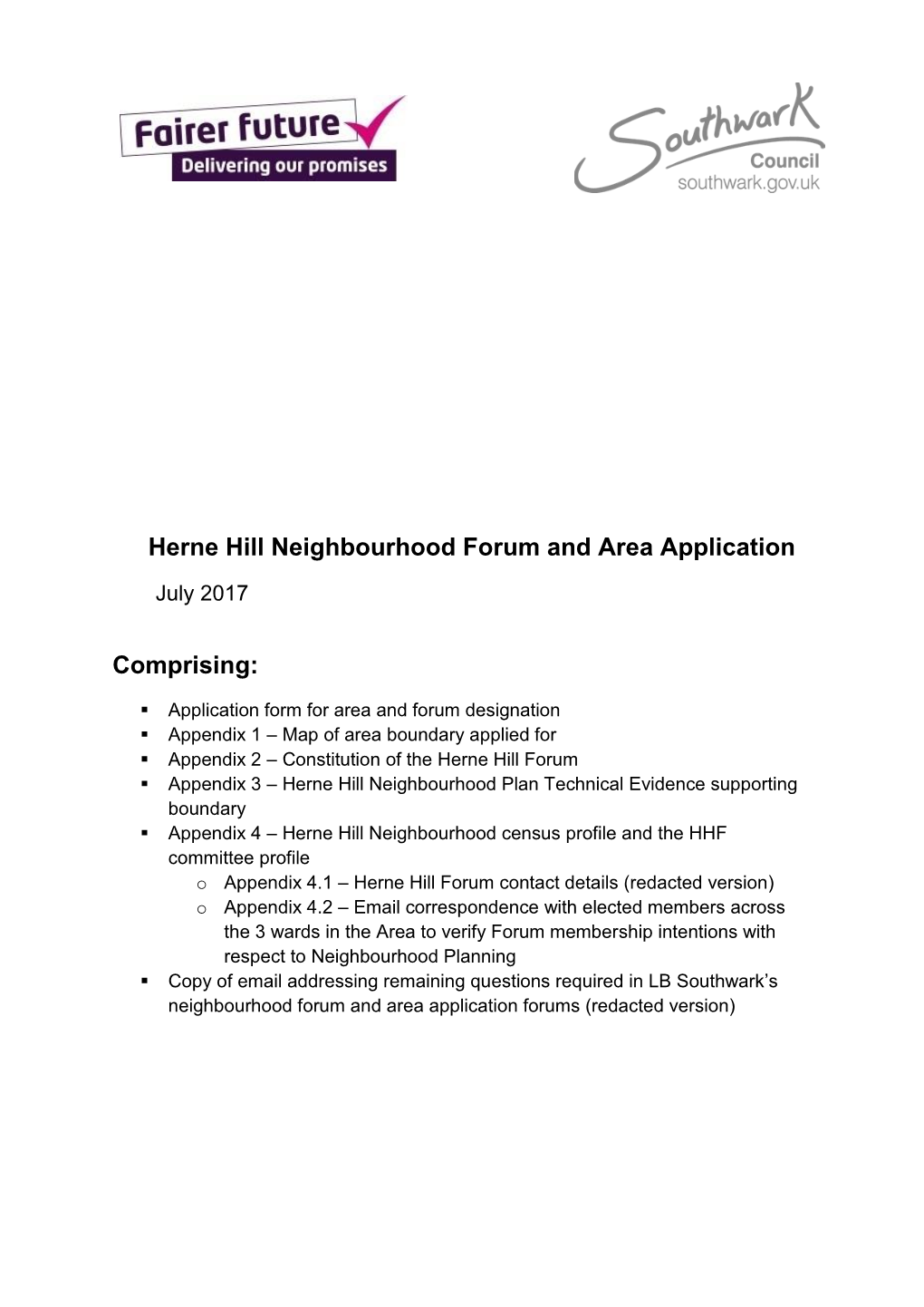 Herne Hill Neighbourhood Forum and Area Application July 2017